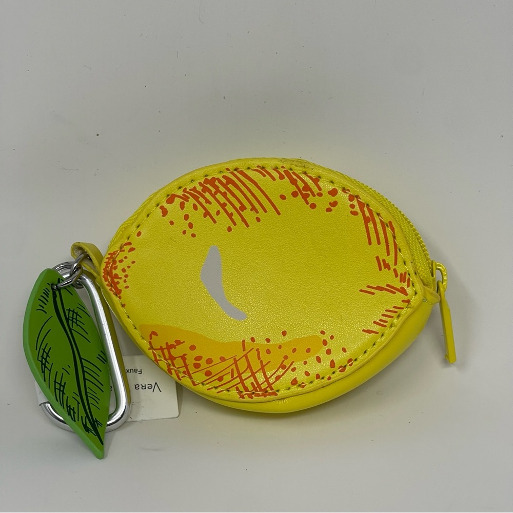 Vera Bradley Squeeze Day Lemon Grove Coin Purse Bag Charm Yellow Faux Leather
